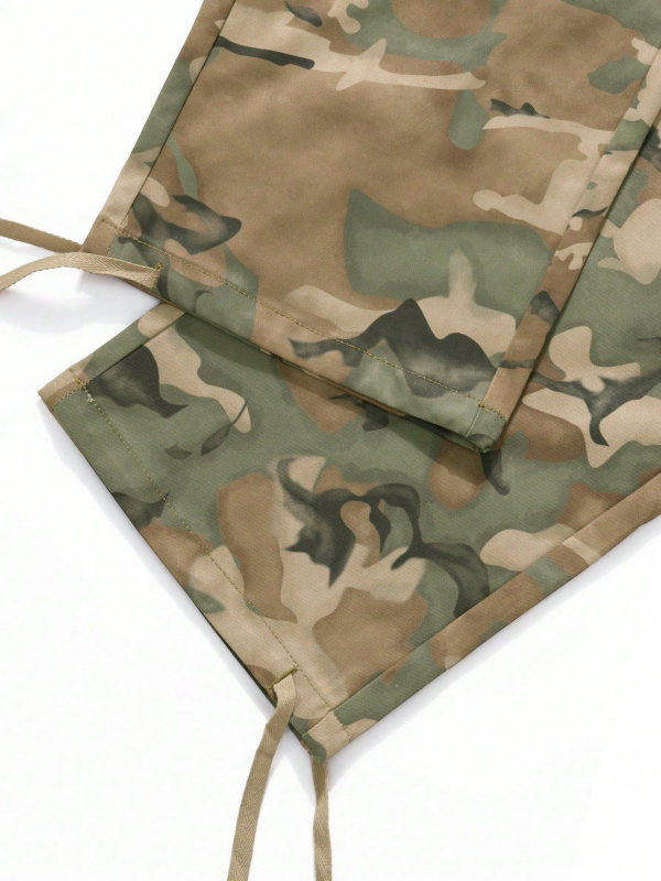 Ανδρικά cargo παντελόνια με καμουφλάζ, χαλαρή γραμμή, μέση μεσαίου ύψους, κλείσιμο με κουμπιά, 100% πολυεστέρας