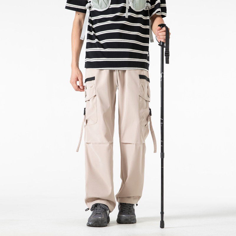 Ανδρικά παντελόνια cargo σε αμερικανικού στυλ, ύφασμα από ίνες μπαμπού, μικροελαστικότητα, μέση μεσαίου ύψους, καλοκαίρι