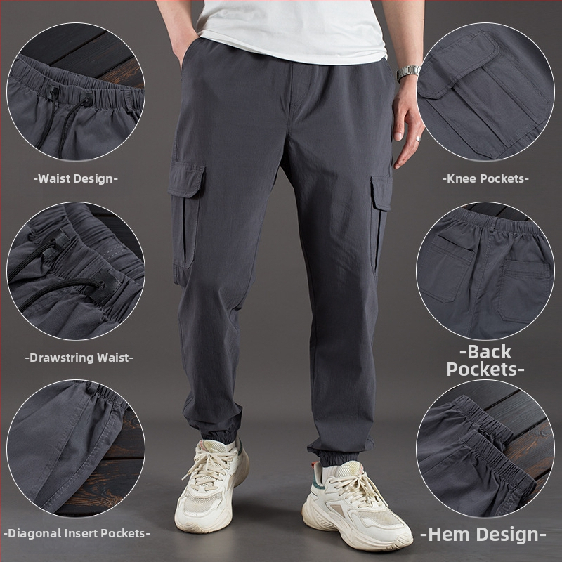 Cargo nohavice, voľný strih, vysoký pás, bavlna-elastan zmes, viacero vreciek