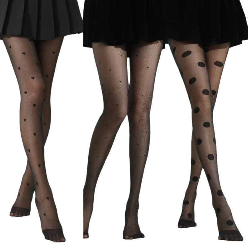 Șosete pentru femei cu imprimeu inimă, ultra-subțiri din nailon 10D, model Lolita cu buline