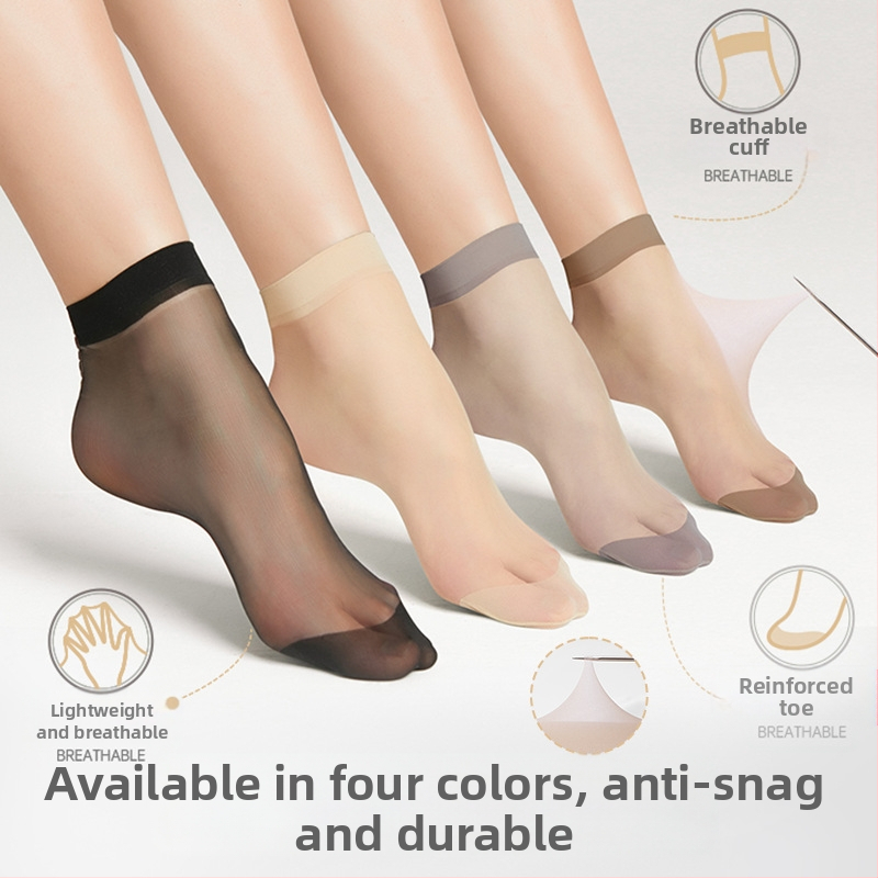 Langsha Crystal ponožky - ultra tenké nylonové krátke ponožky pre ženy, absorbuje pot, stredná dĺžka trubice