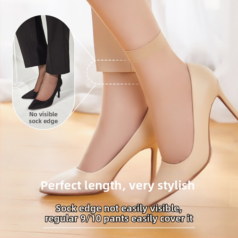 Langsha Crystal ponožky - ultra tenké nylonové krátke ponožky pre ženy, absorbuje pot, stredná dĺžka trubice