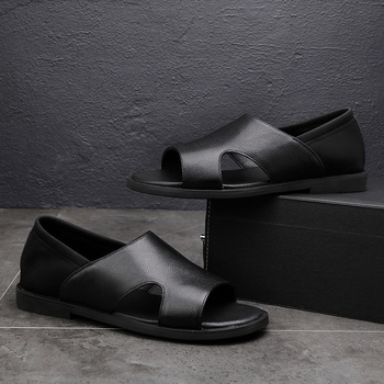 Sandale romane pentru bărbați, piele de vită cu două straturi, respirabile, vârf deschis, talpă din cauciuc