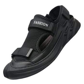 Ανδρικά σανδάλια με επάνω μέρος από γνήσιο δέρμα και πλέγμα, Velcro κλείσιμο, σόλα από καουτσούκ, διαπνοή, αδιάβροχα, αντιολισθητικά