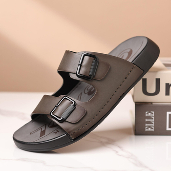 Ανδρικά χειροποίητα δερμάτινα σανδάλια με επάνω μέρος από δύο στρώσεις βοείου δέρματος, αναπνεύσιμη σόλα πολυουρεθάνης, δερμάτινο καπάκι δακτύλου, επίπεδη φτέρνα