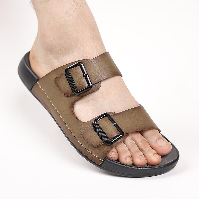 Ανδρικά χειροποίητα δερμάτινα σανδάλια με επάνω μέρος από δύο στρώσεις βοείου δέρματος, αναπνεύσιμη σόλα πολυουρεθάνης, δερμάτινο καπάκι δακτύλου, επίπεδη φτέρνα