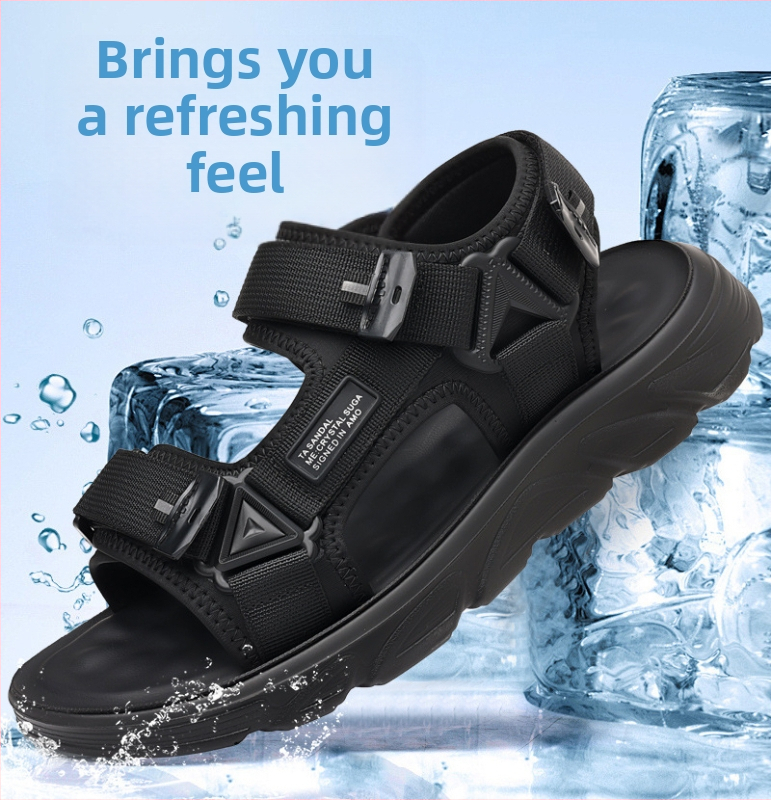 Ανδρικά σανδάλια με ύφασμά στο επάνω μέρος, PU σόλα, κλείσιμο Velcro, αναπνεύσιμα