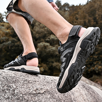 Ανδρικά σανδάλια - Baotou κλειστό δάχτυλο, Velcro κλείσιμο (Δέρμα αγελάδας + διχτυωτό επάνω μέρος; Σόλα από καουτσούκ; Εσωτερικό από δίχτυ; Διαπνοή; Αντιολίσθηση)