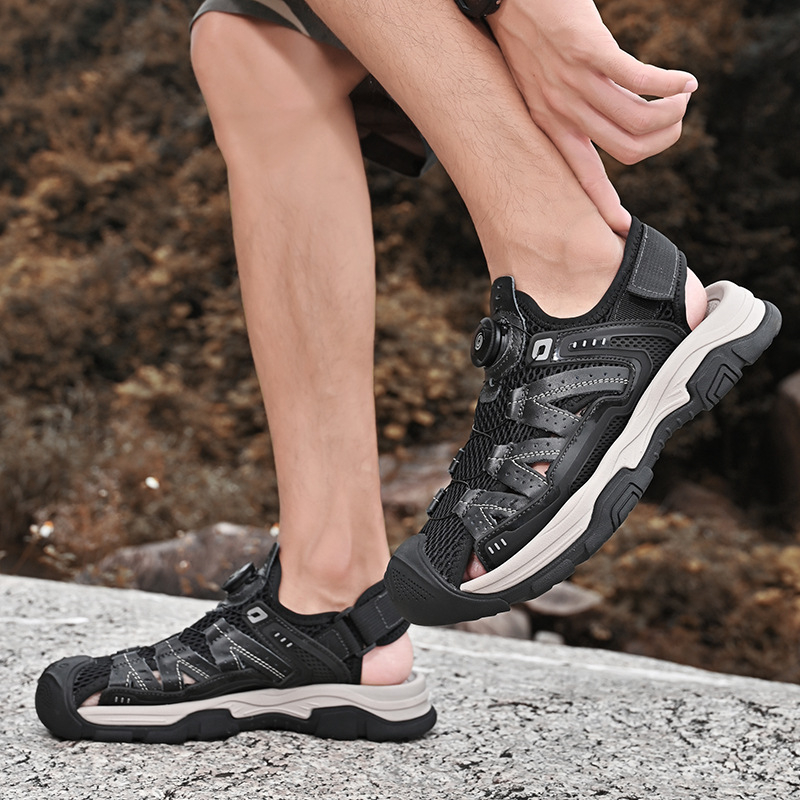 Ανδρικά σανδάλια - Baotou κλειστό δάχτυλο, Velcro κλείσιμο (Δέρμα αγελάδας + διχτυωτό επάνω μέρος; Σόλα από καουτσούκ; Εσωτερικό από δίχτυ; Διαπνοή; Αντιολίσθηση)