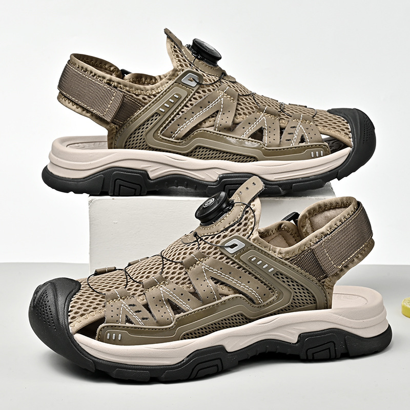 Ανδρικά σανδάλια - Baotou κλειστό δάχτυλο, Velcro κλείσιμο (Δέρμα αγελάδας + διχτυωτό επάνω μέρος; Σόλα από καουτσούκ; Εσωτερικό από δίχτυ; Διαπνοή; Αντιολίσθηση)