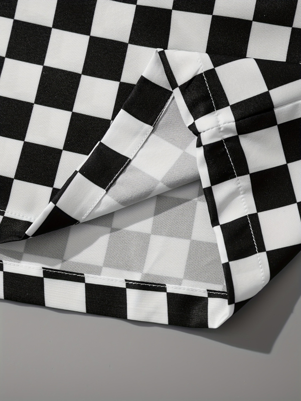 Σορτς με καρό εκτύπωση, κορδόνι στη μέση, πολυεστέρας, ίσια γραμμή, μικροελαστικότητα