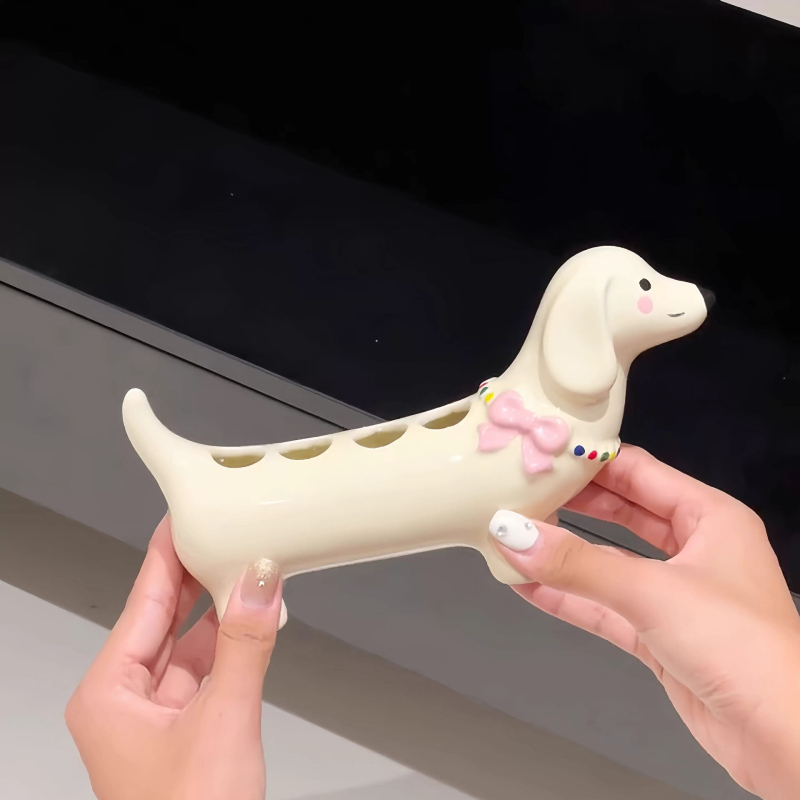 Karikatúra tacskó fogkefetartó – műanyag alap a fürdőszobába