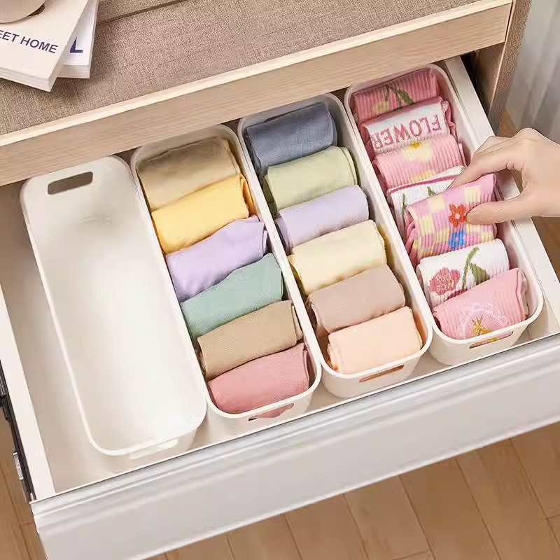 Κιβώτιο αποθήκευσης για κάλτσες και εσώρουχα με ενσωματωμένο διαχωριστή, επιτραπέζιος οργανωτής, 2 L, PP πλαστικό, ανοιχτό επάνω