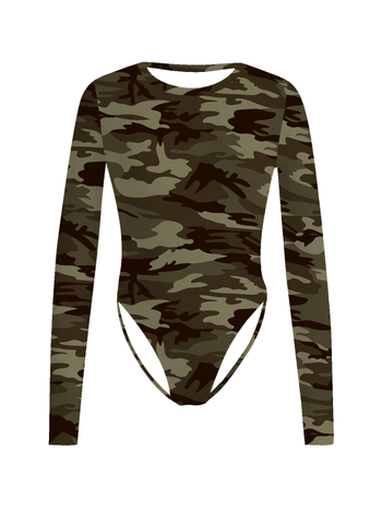 Slim-Fit T-shirt με μακριά μανίκια, στρογγυλή λαιμόκοψη, καμουφλάζ εκτύπωση, ευρω-αμερικανικό street style