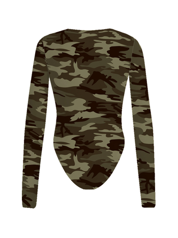 Slim-Fit T-shirt με μακριά μανίκια, στρογγυλή λαιμόκοψη, καμουφλάζ εκτύπωση, ευρω-αμερικανικό street style