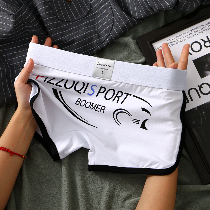 Ανδρικά βαμβακερά μποξέρ με σχέδιο από γράμματα, μεσαίας ζώνης, διαπνοή και γρήγορο στέγνωμα, βασικό ύφασμα 90–95% βαμβάκι