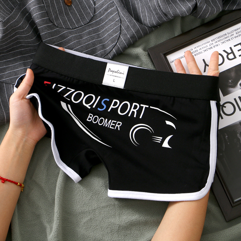 Ανδρικά βαμβακερά μποξέρ με σχέδιο από γράμματα, μεσαίας ζώνης, διαπνοή και γρήγορο στέγνωμα, βασικό ύφασμα 90–95% βαμβάκι