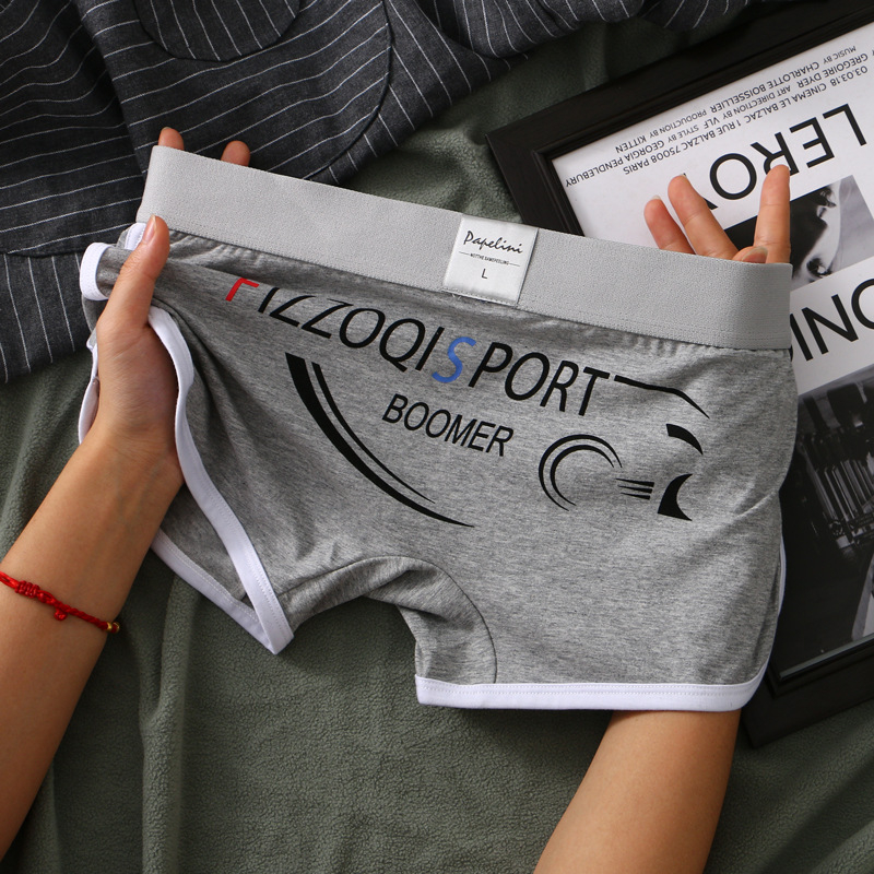 Ανδρικά βαμβακερά μποξέρ με σχέδιο από γράμματα, μεσαίας ζώνης, διαπνοή και γρήγορο στέγνωμα, βασικό ύφασμα 90–95% βαμβάκι