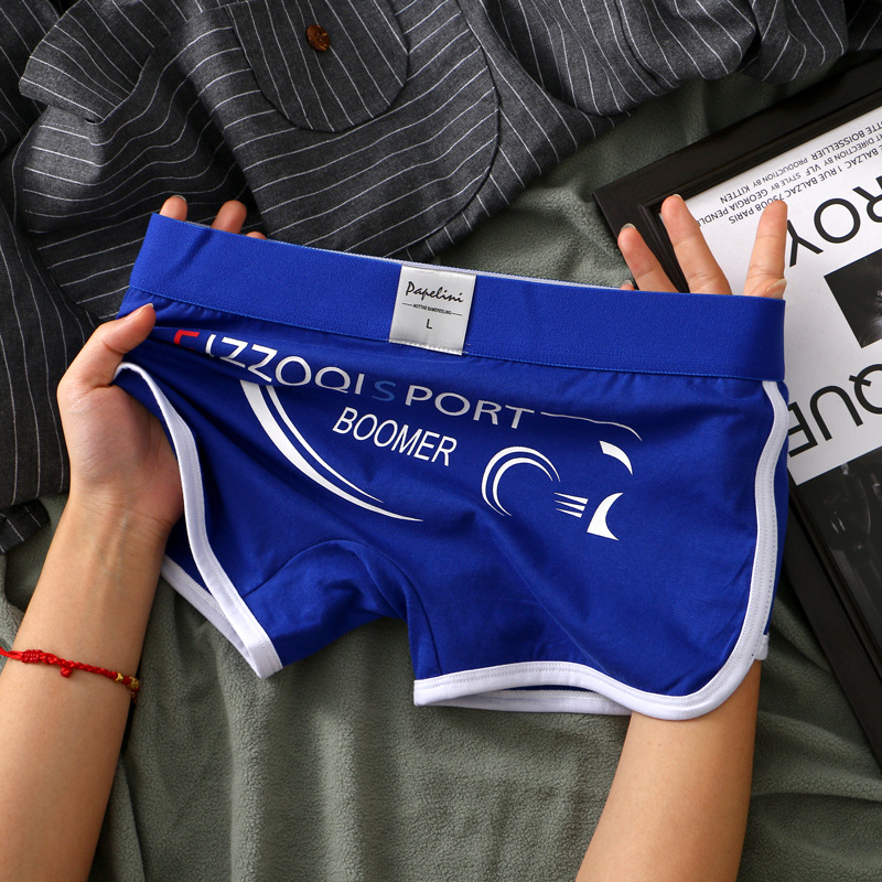 Ανδρικά βαμβακερά μποξέρ με σχέδιο από γράμματα, μεσαίας ζώνης, διαπνοή και γρήγορο στέγνωμα, βασικό ύφασμα 90–95% βαμβάκι