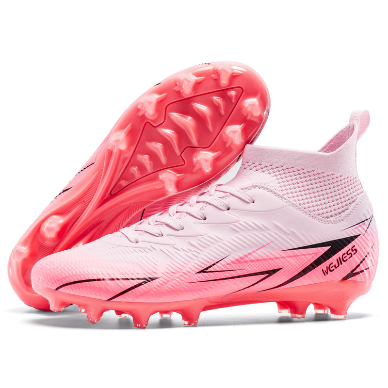 Ποδοσφαιρικά παπούτσια υψηλού ύψους για τεχνητό χλοοτάπητα, TF/AG καρφιά, δερμάτινο πάνω μέρος, αντιολισθητική σόλα, unisex