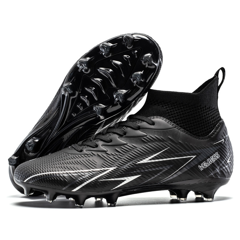 Ποδοσφαιρικά παπούτσια υψηλού ύψους για τεχνητό χλοοτάπητα, TF/AG καρφιά, δερμάτινο πάνω μέρος, αντιολισθητική σόλα, unisex