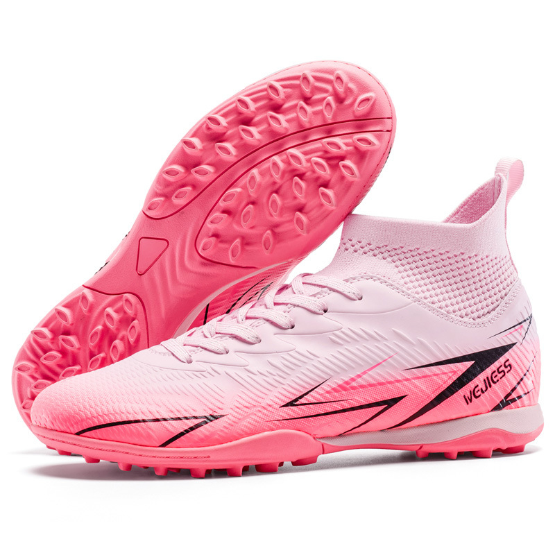 Ποδοσφαιρικά παπούτσια υψηλού ύψους για τεχνητό χλοοτάπητα, TF/AG καρφιά, δερμάτινο πάνω μέρος, αντιολισθητική σόλα, unisex