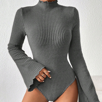 Megztas bodis su ilgu rankovėmis, megztinis stilius, liesas kirpimas, patchwork dizainas, poliesteris