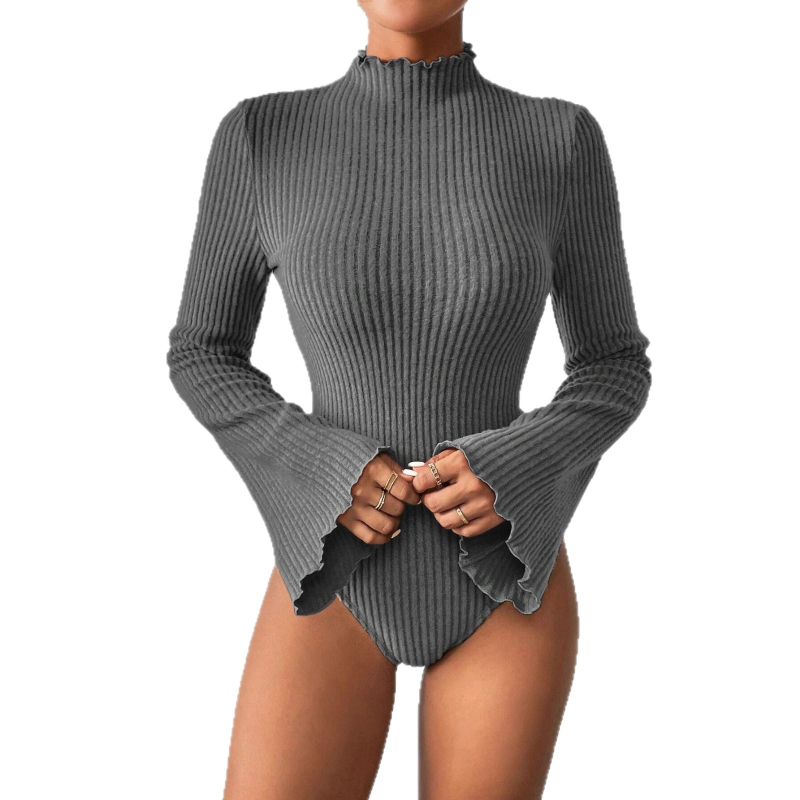 Megztas bodis su ilgu rankovėmis, megztinis stilius, liesas kirpimas, patchwork dizainas, poliesteris