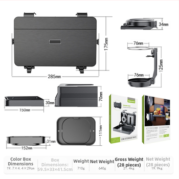 Universal αυτοκίνητο πίσω κάθισμα τραπέζι – Πολυλειτουργικός δίσκος με θήκη χαρτομάντηλων, θήκη για ποτήρι και πιάτο φαγητού, πλαστικό, αναδιπλούμενος και αποσπώμενος