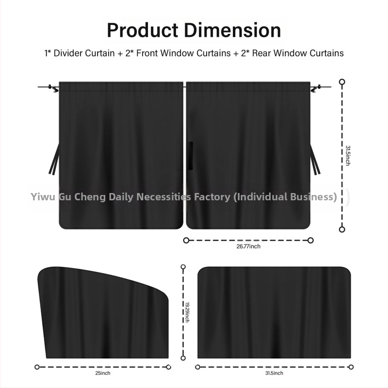 5-dielna súprava slnečníkov do auta a obytného vozidla, zabudovaná inštalácia, univerzálne použitie, jednofarebný dizajn, tlač loga možná