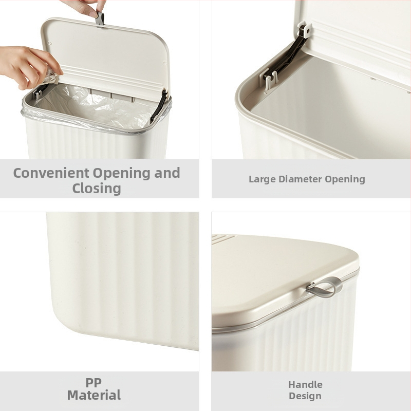 Стенно окачена кофа за отпадъци, 12 л, пластмасова, дълга цилиндрична форма, с люлеещ се капак