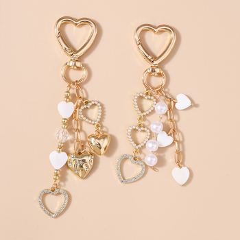 Pērļu sirds atslēgu gredzens ar rhinestones, mugursomas kulons, cinka sakausējums