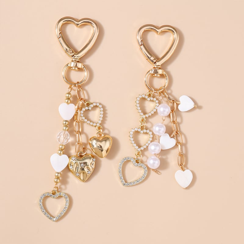 Κλειδοθήκη με καρδιά από μαργαριτάρια και στρας, κράμα ψευδάργύρου, κρεμαστό για σακίδιο