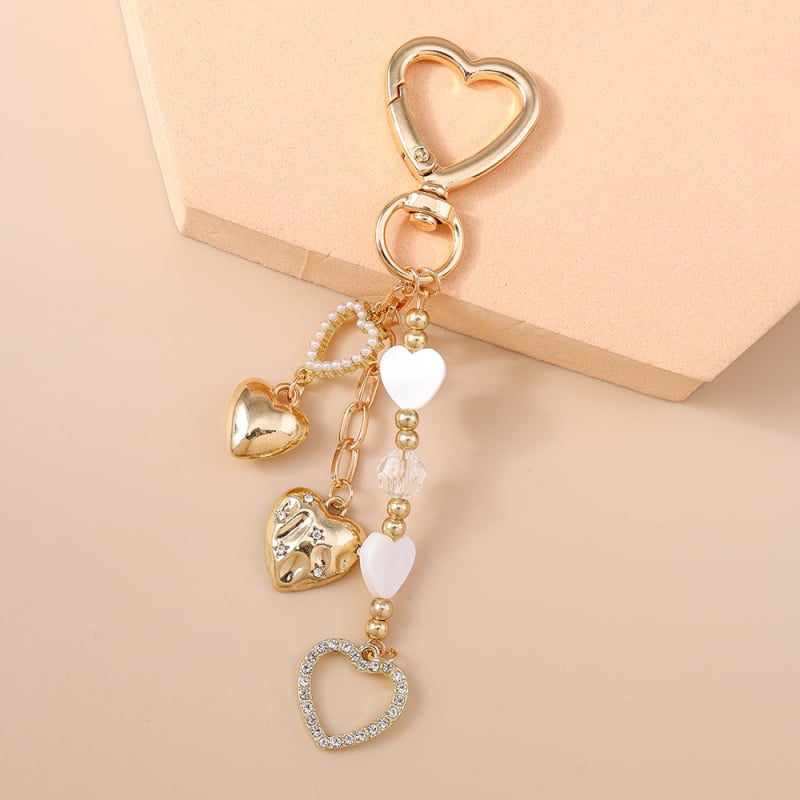 Pērļu sirds atslēgu gredzens ar rhinestones, mugursomas kulons, cinka sakausējums