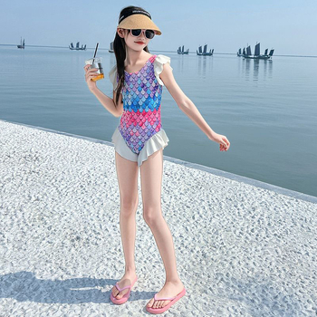 Παιδικό ολόσωμο μαγιό με γοργόνα, γλυκό μοτίβο, Πολυεστέρας 30%, για παραλία, για κορίτσια