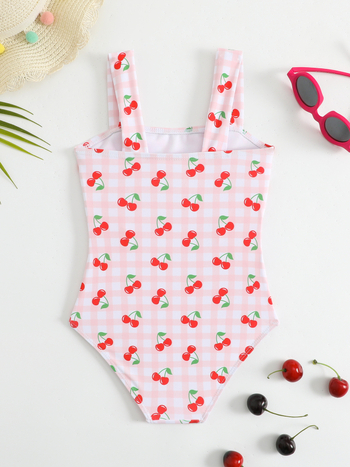 Παιδικό μαγιό για κορίτσια – μοτίβο: πλέγμα, ραγισμένα λουλούδια, μικρή φρεσκάδα; ύφασμα: 95% πολυεστέρας, επένδυση 5% σπαντέξ; βάρος 150 g; κατάλληλο για κολύμβηση.