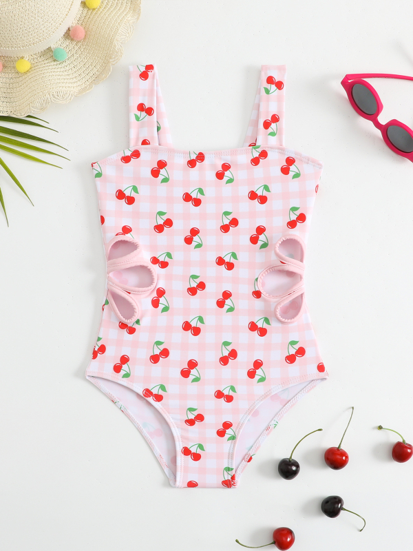 Παιδικό μαγιό για κορίτσια – μοτίβο: πλέγμα, ραγισμένα λουλούδια, μικρή φρεσκάδα; ύφασμα: 95% πολυεστέρας, επένδυση 5% σπαντέξ; βάρος 150 g; κατάλληλο για κολύμβηση.