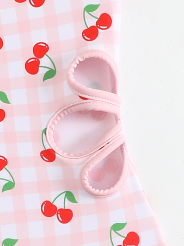 Meitenes peldkostīms – raksts: režģis, salauzti ziedi, svaigs stils; audums: 95% poliesters; pildījums: 5% spandex; svars: 150 g; piemērots peldēšanai.