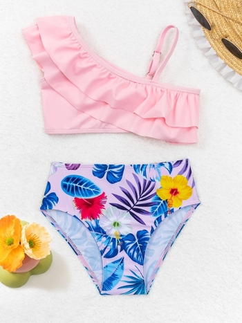 Παιδικό μαγιό δύο τεμαχίων για κορίτσια με εκτύπωση καρπουζιού, υψηλή ελαστικότητα, ύφασμα πολυεστέρα/σπάντεξ 82%/18%, ηλικίες 4-12