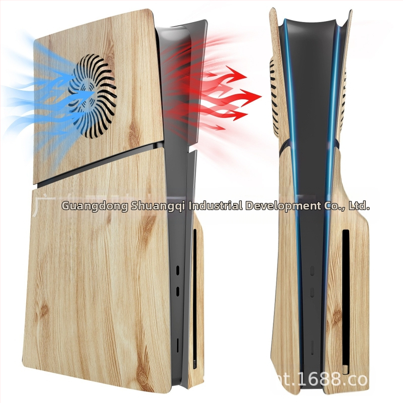 PS5 Slim дървен корпус - заместващ корпус за PS5 Slim, ABS пластмаса, комплект от 4 части