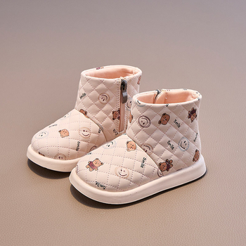 Παιδικά μποτάκια φθινοπωρινά με επάνω μέρος από συνθετικό δέρμα, σόλα από καουτσούκ, πλαϊνό φερμουάρ, χαμηλό ύψος γάμπας, πάτος PU.