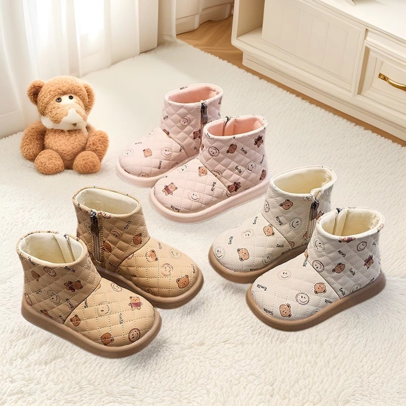 Παιδικά μποτάκια φθινοπωρινά με επάνω μέρος από συνθετικό δέρμα, σόλα από καουτσούκ, πλαϊνό φερμουάρ, χαμηλό ύψος γάμπας, πάτος PU.