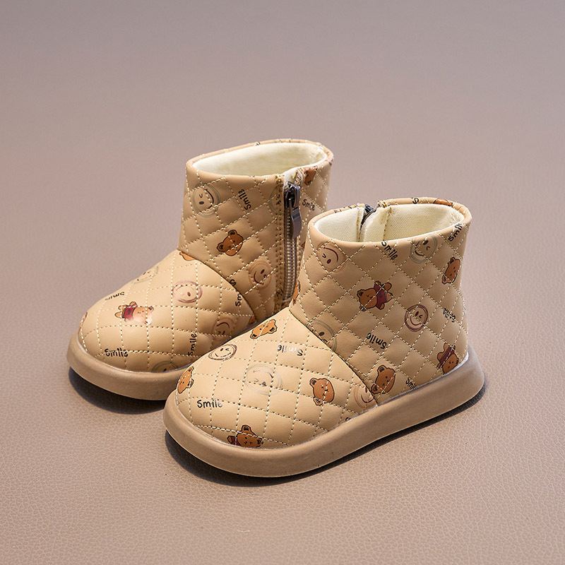 Παιδικά μποτάκια φθινοπωρινά με επάνω μέρος από συνθετικό δέρμα, σόλα από καουτσούκ, πλαϊνό φερμουάρ, χαμηλό ύψος γάμπας, πάτος PU.