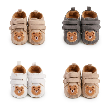 Bērnu canvas kurpes ar Velcro aizdari, zemais augšējais daļas augums, elpojošs fleece oderējums, lāča izšuvums, vecums 12–36 mēneši