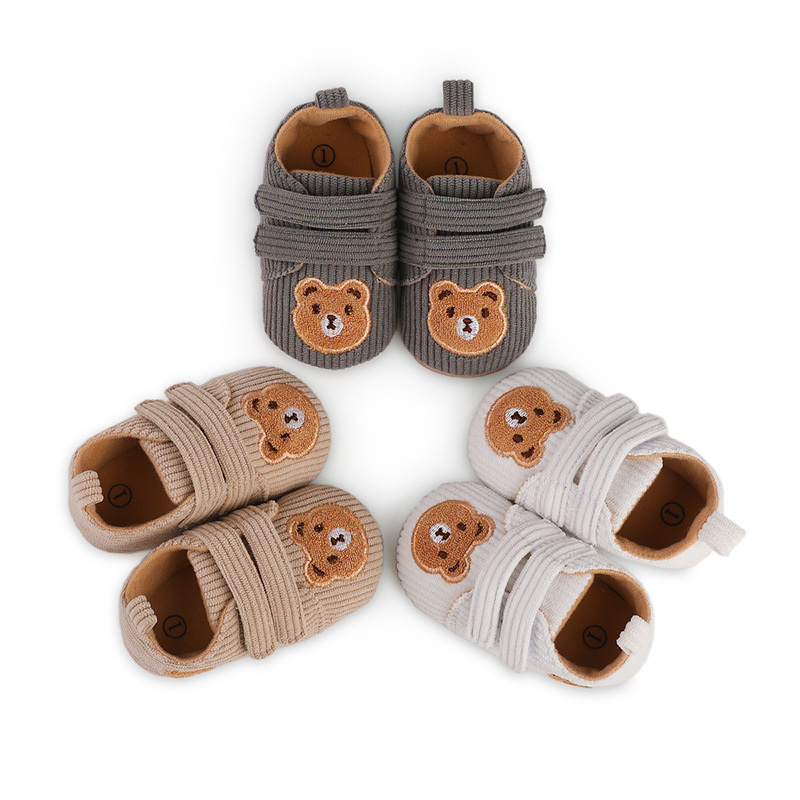 Bērnu canvas kurpes ar Velcro aizdari, zemais augšējais daļas augums, elpojošs fleece oderējums, lāča izšuvums, vecums 12–36 mēneši