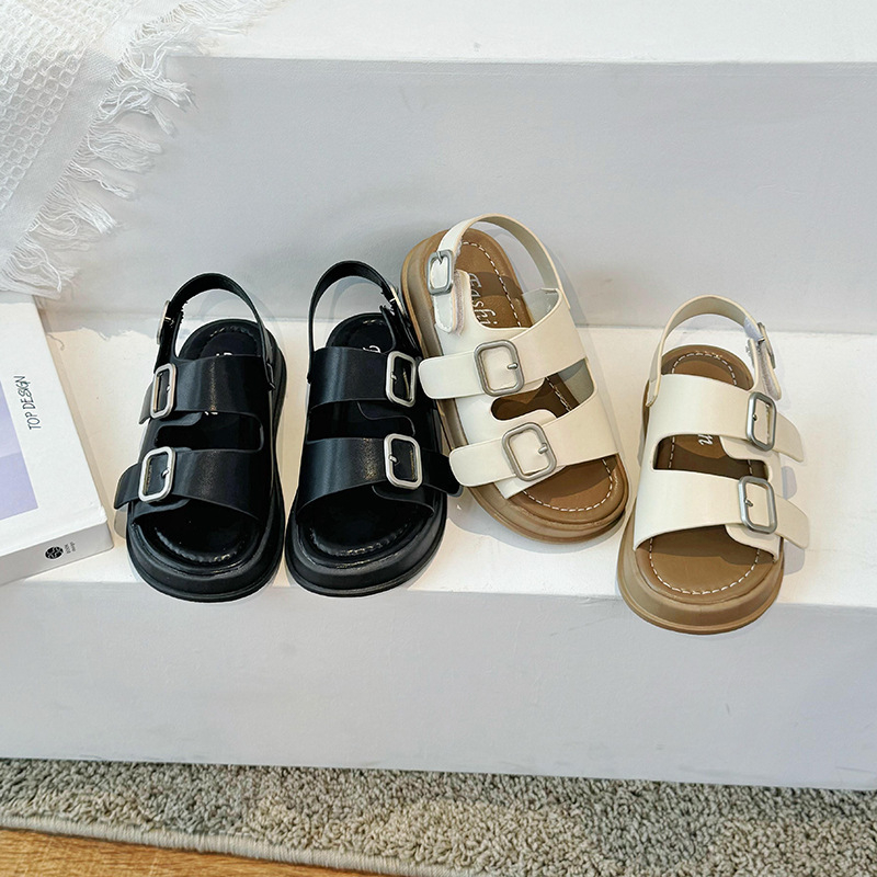 Bērnu sandales ar Velcro, Korejas stilā, vasara 2024, augšējā daļa no mākslīgās ādas, zole no gumijas