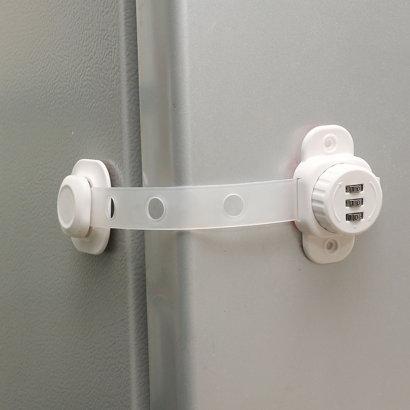 Πολυλειτουργικό σύστημα ασφαλούς κλειδώματος για συρτάρια ψυγείου — σχέδιο φιλικό προς τα παιδιά; πλαστική κατασκευή; κλειδαριά συνδυασμού — (Μάρκα: Geek; Εισαγωγή: Όχι)