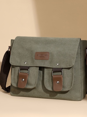 Мъжка кросбоди чанта, стил улична мода, платно, дишаща подплата полиестерно-памучна, съвместима с лаптоп