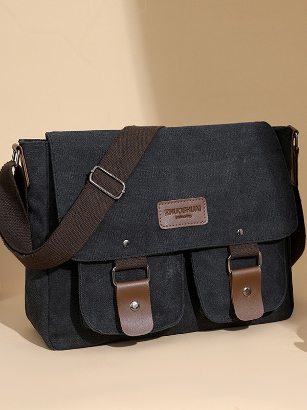 Ανδρική τσάντα crossbody, στυλ δρόμου, καμβάς, διαπνέουσα επένδυση πολυεστέρα-βαμβάκι, συμβατή μεφορητό υπολογιστή