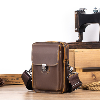 Ανδρικό τσαντάκι μέσης από γνήσιο δέρμα, ανθεκτικό στη φθορά, μονόχρωμο, επένδυση πολυεστέρα